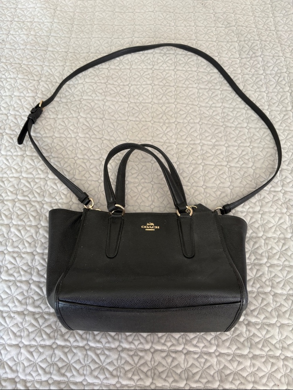 Coach Black Leather Satchel with Gold Hardware and Removable Strap
